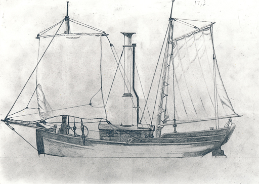 Ångbåt 1800-tal blyertsteckning av Patrik Andersson