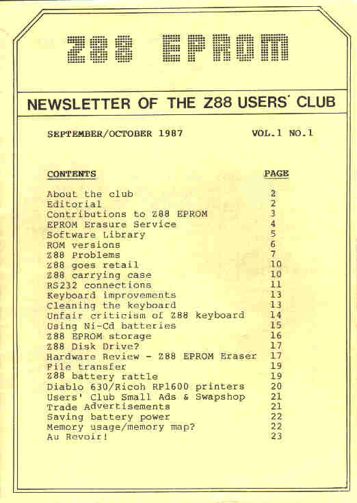 Z88 EPROM, The Z88 Users' Club Magazine Vol.1 No.1