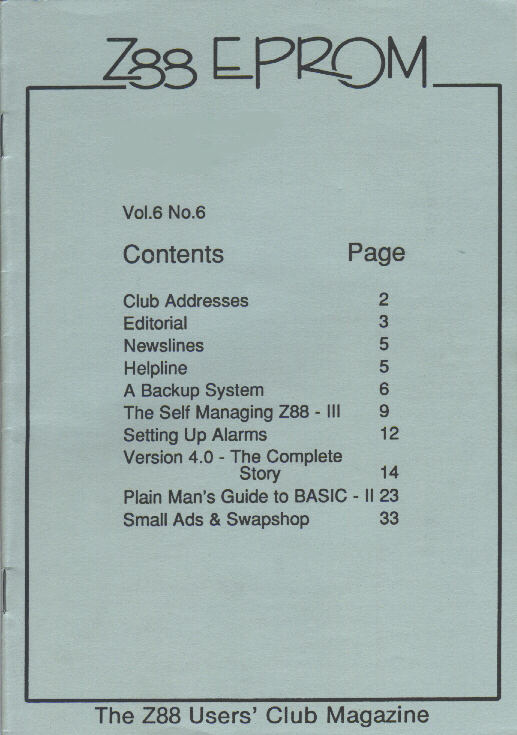 Z88 EPROM, The Z88 Users' Club Magazine Vol.6 No.6