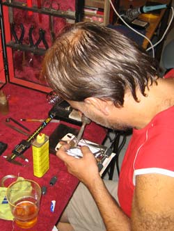 Jaroslav soldering their chassi